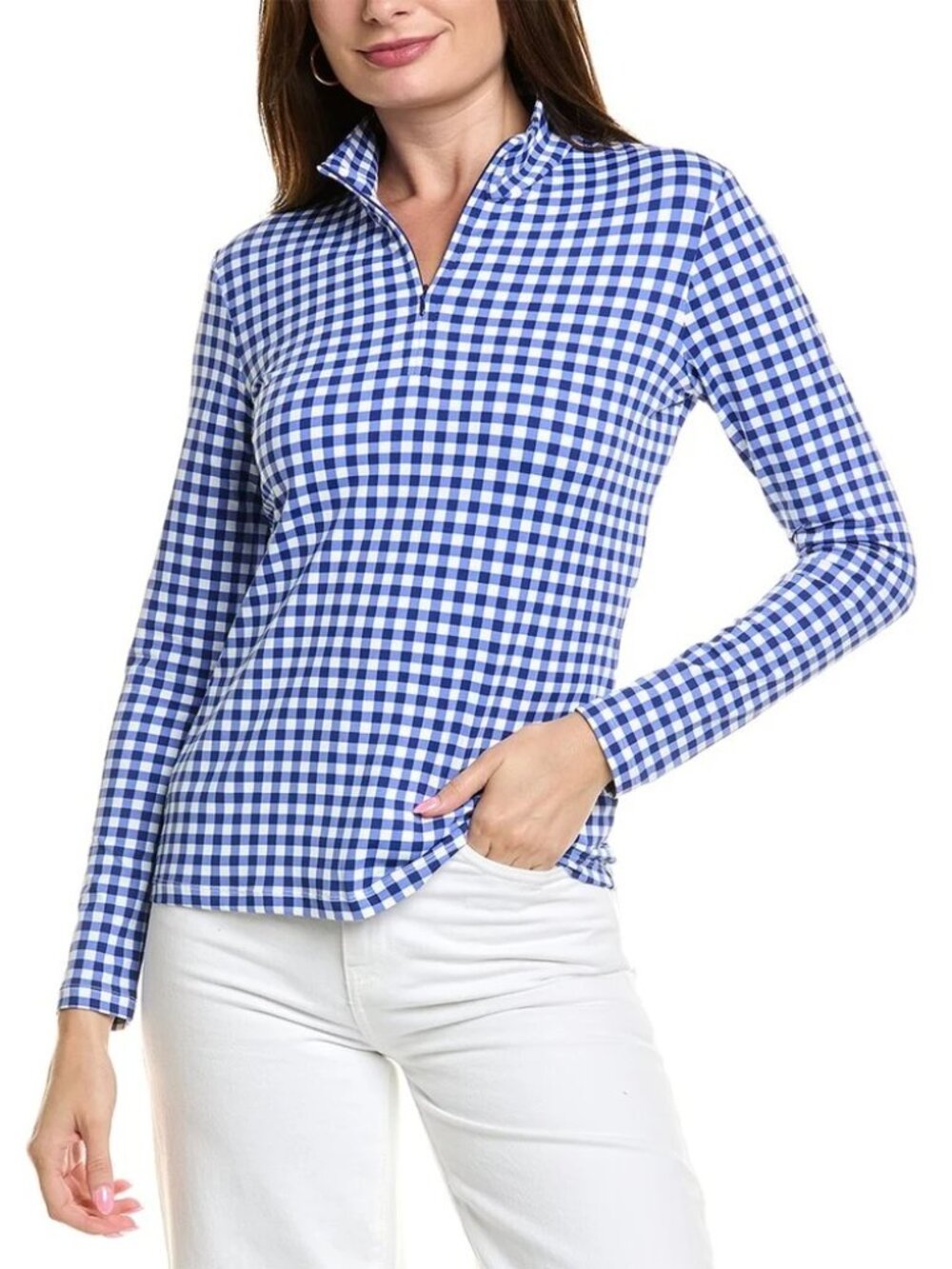 NWT J.McLaughlin Bedford Catalina Cloth Knit Top Blue/White Gingham Size Large
